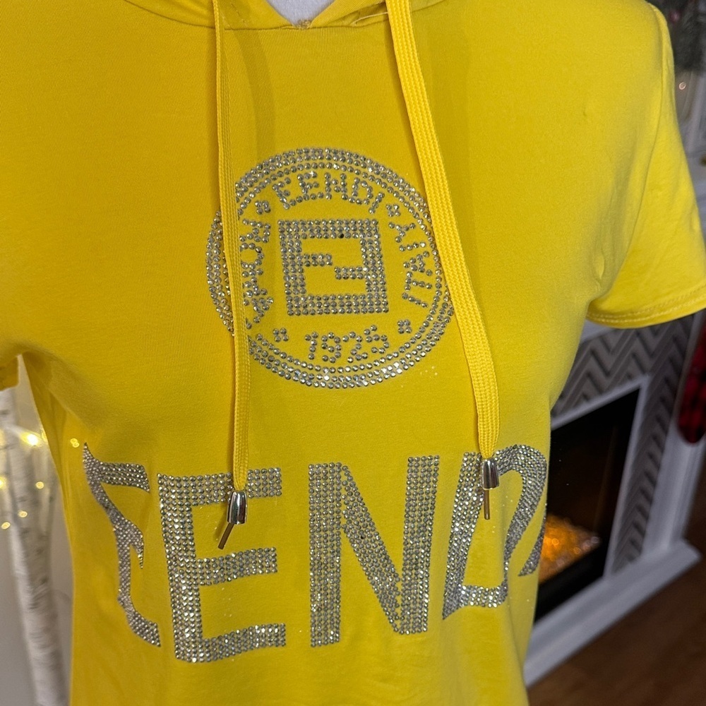 EENDI Women's Vibrant Yellow Hoodie with Sparkling Silver Accents - Picture 3 of 9